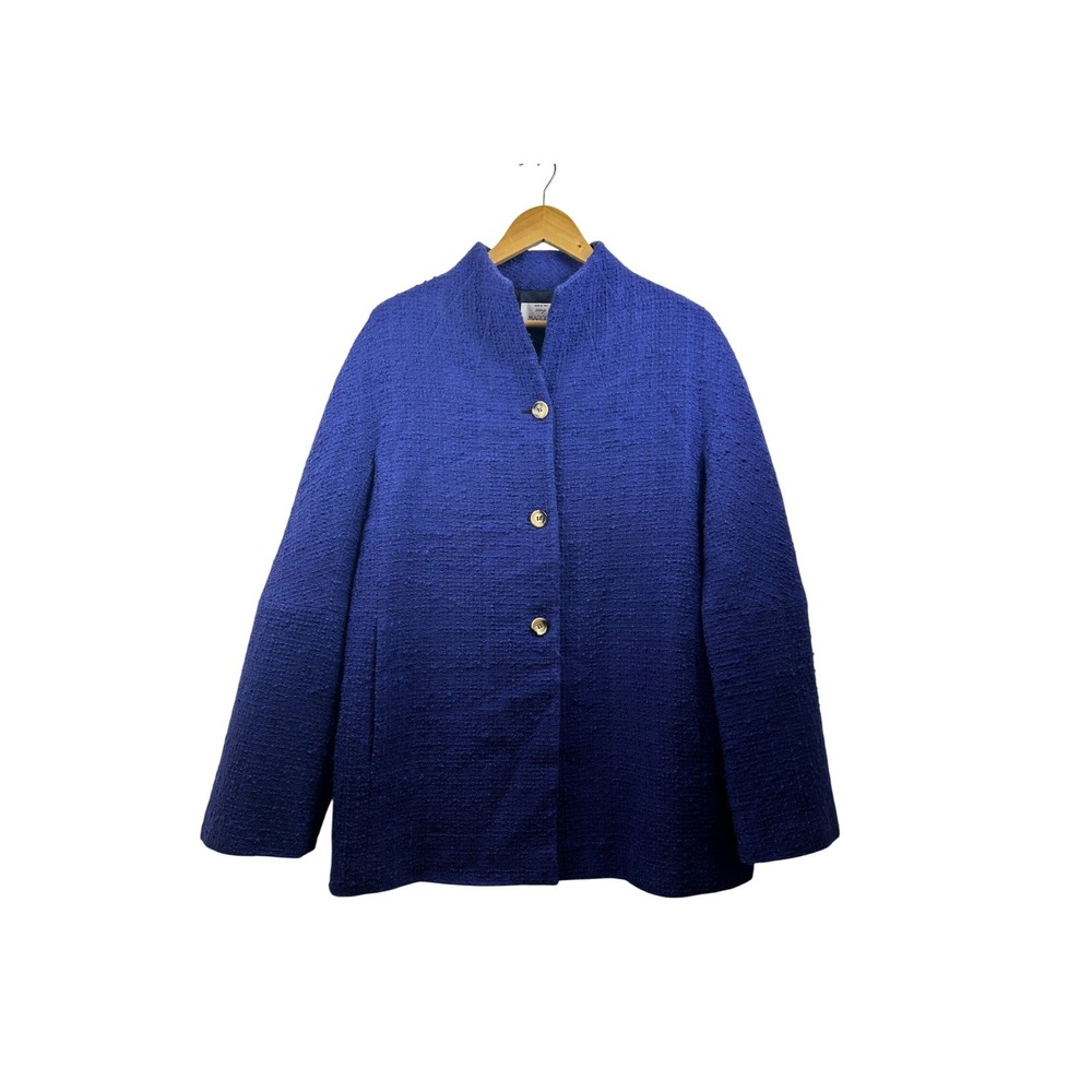 Easy Marcon Italian 100% Wool‎ Jacket Blazer Womens L Blue Violet Quiet Luxury